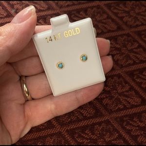 14k Yellow Gold and Turquoise Baby Earrings